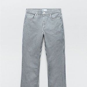 Zara Striped Cropped Flare Jeans